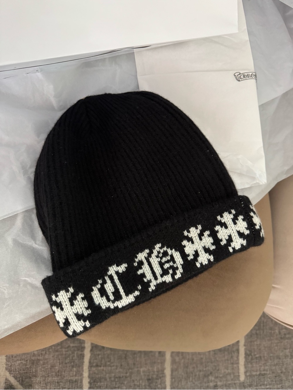 ✝️Chrome Hearts✝️ Cashmere Beanie with White Pattern